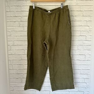 J.Jill Linen Pants Wide Leg Crop Pockets Olive Green Women’s Size 14 Pull On